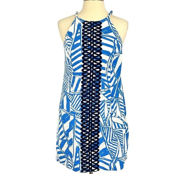 Lilly Pulitzer Size 0 Annabelle Bay Blue Yacht Sea Rope Lace Shift Dress - Picture 1 of 11